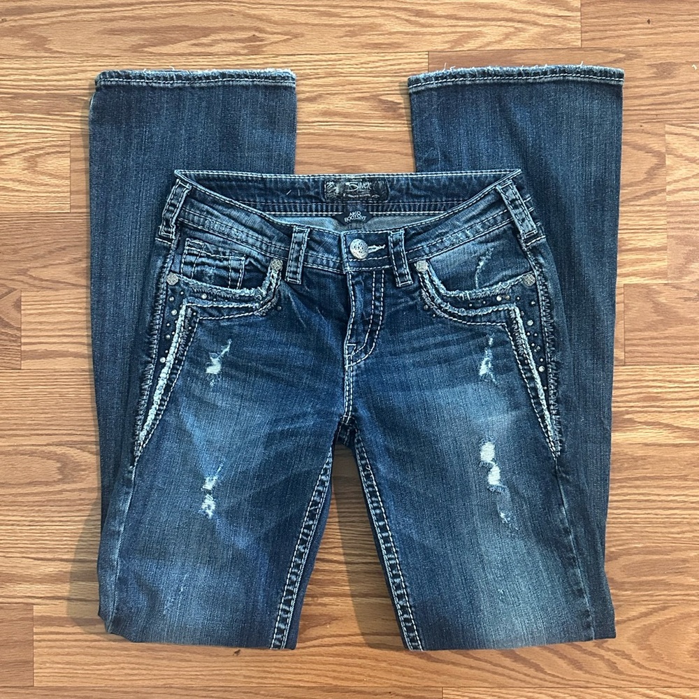 Silver Jeans Womens Aiko Bootcut Distressed Embellished Jeans EUC Size 26/33
